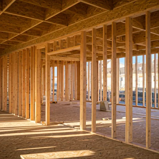 Construction site with plywood framing